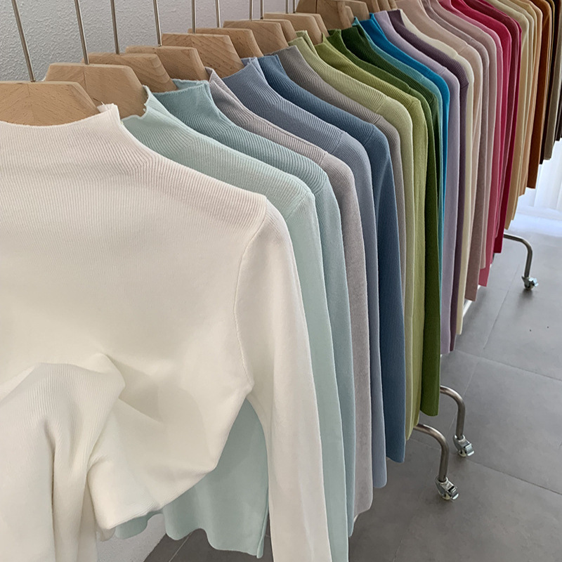 Omalai Half Turtleneck Pure Color Slim Fit Inner Layering Shirt Long-Sleeved Knitwear Top Autumn and Winter Women 4511