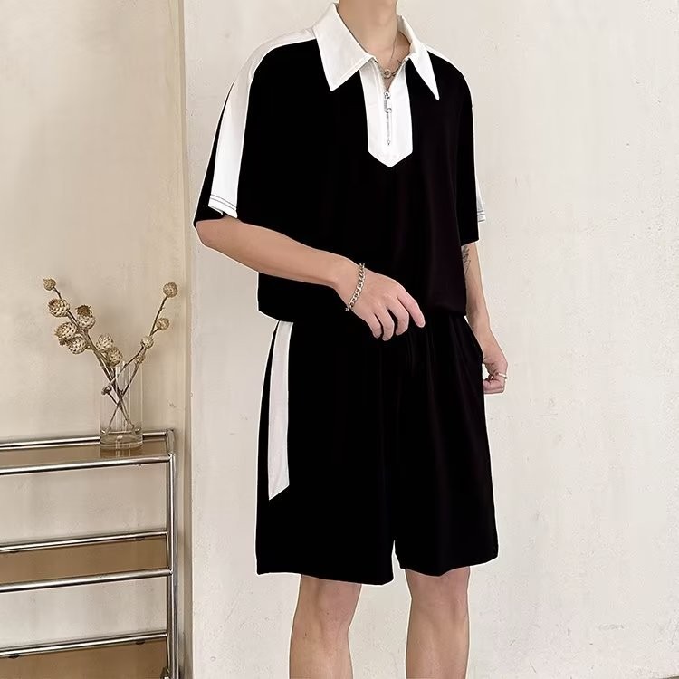 2024 nuevo estilo de verano para hombres jóvenes estilo Hong Kong traje deportivo camisa de manga corta pantalones cortos moda casual traje de dos piezas