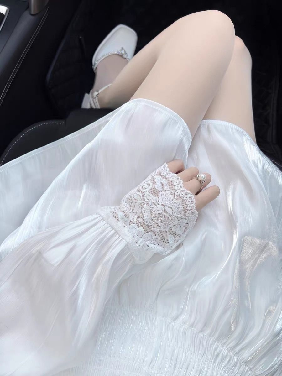 ChicShe - Camicetta da donna in chiffon a maniche lunghe con colletto in strass pesante, stile francese, autunno, vita alta, gonna corta, bianca_voghion.com