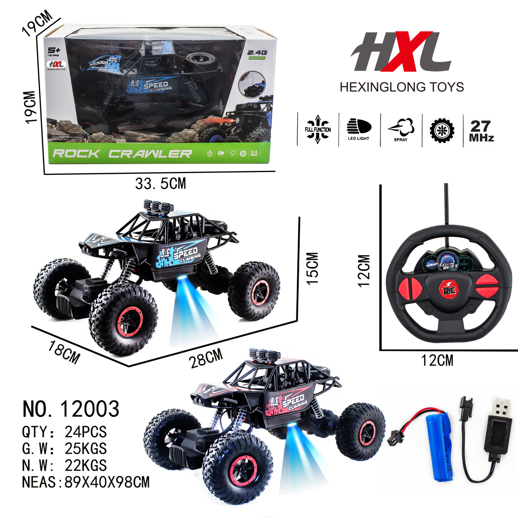 4 방향 1: 16 클라이밍 리모컨 카 (전등 및 전기 패키지 부착) 12003