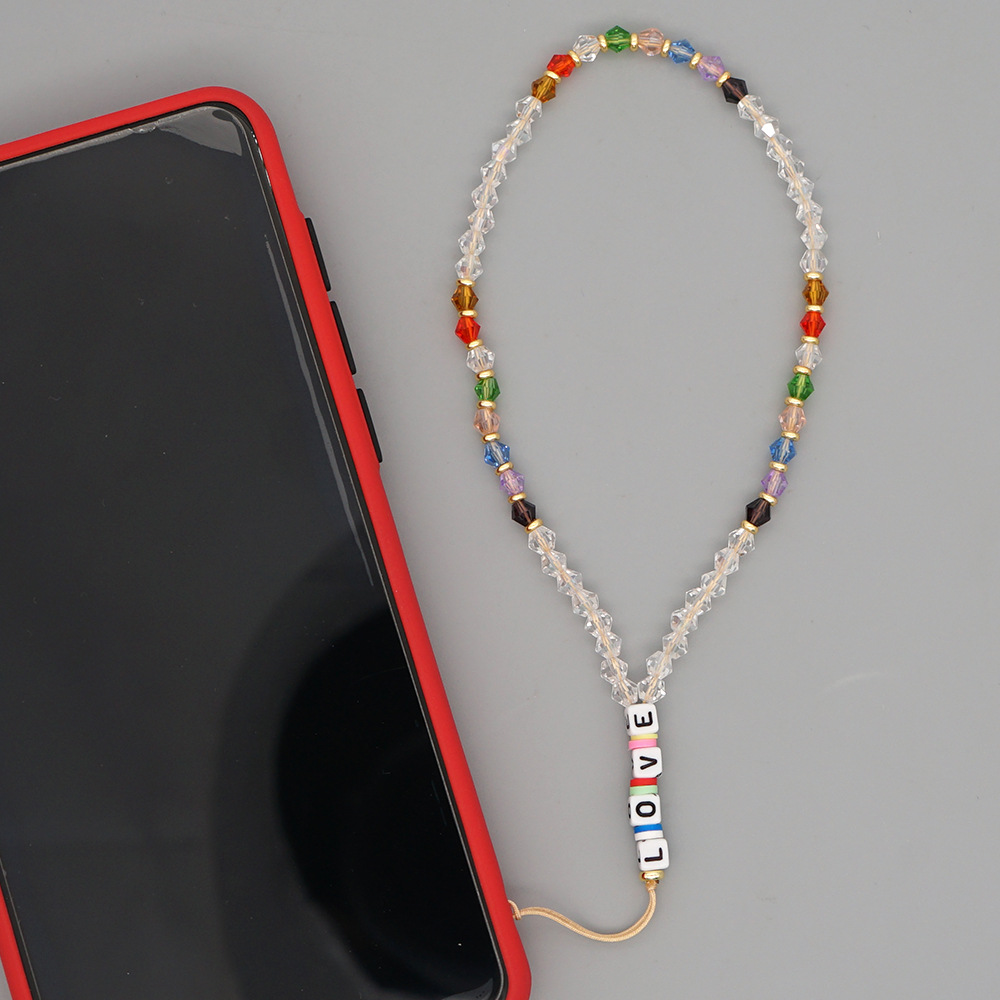 Bohemian Anti-lost Mobile Phone Chain Acrylic Love Letter Beads Short Rainbow Crystal Mobile Phone Lanyard display picture 4