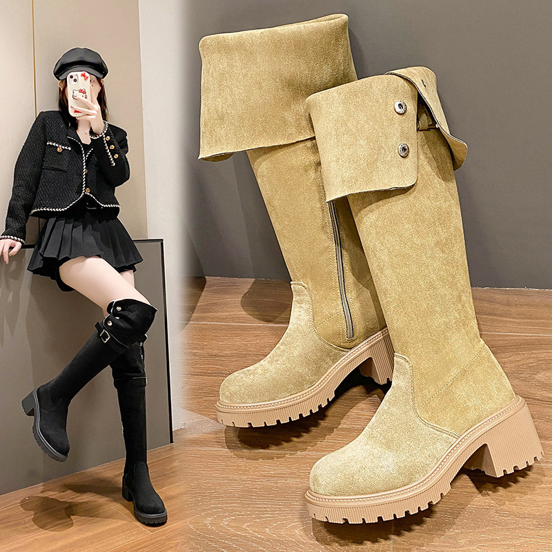 Petite Women's Over-The-Knee Boots 2026 Autumn and Winter New High-Heeled Tall Riding Boots Suede Casual Slim Long Boots