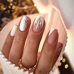 歐美跨境穿戴甲美甲甲片ins中方水管形白色法式磨砂款指甲貼