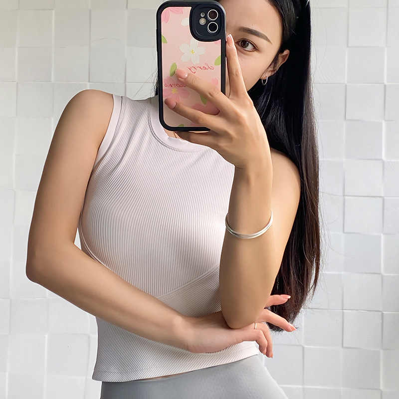 Yoga vest with chest pad women's new running tight sleeveless breathable fitness top outer wear sports T-shirt summer