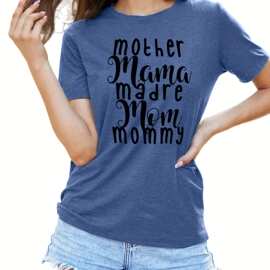 跨境亚马逊欧美上衣字母mother mama madre mom mommy圆领短袖T恤