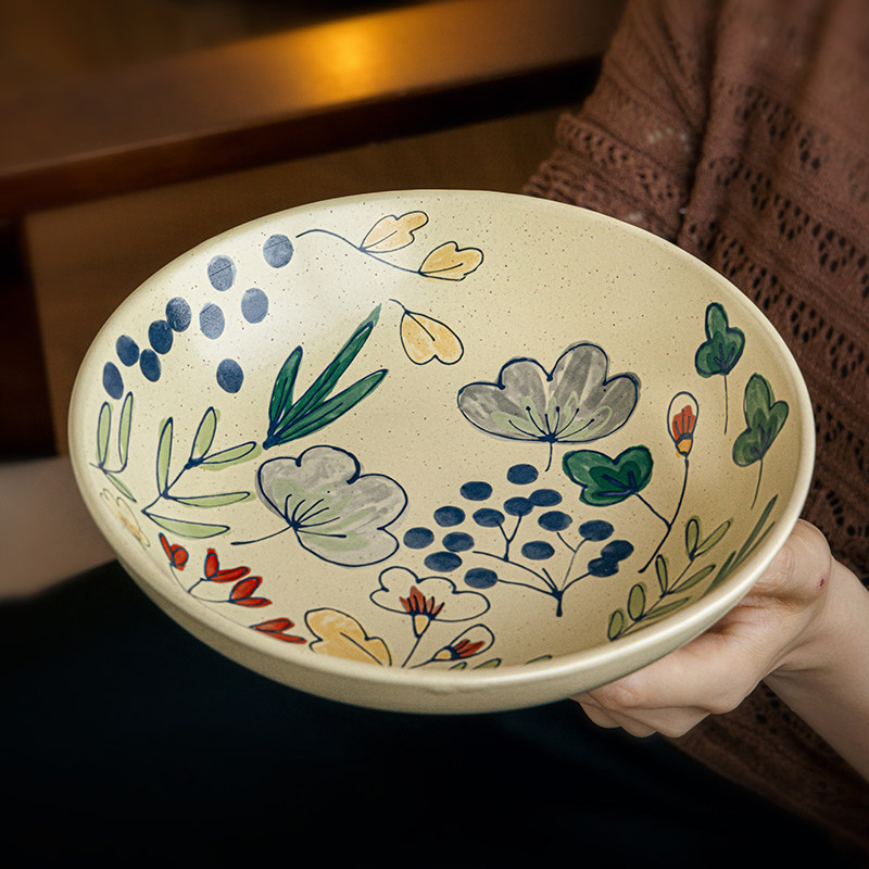 Huancaiye 8inch Open-Mouth Ceramic Fruit Bowl, Light Food Salad Bowl, Single-Serving Beautiful Bowl, Cross-Border Export