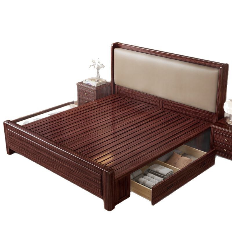 Nuevo estilo chino madera maciza dorada cama de nuez cama principal doble 1.8 × 2m 1.5m cama de matrimonio blanda moderna