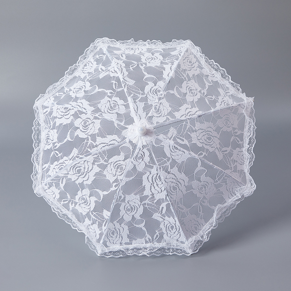 European Wedding Bride Props Umbrella White Lace Umbrella Stage Performance Umbrella Photography Craft Umbrella Rose Lace Umbrella