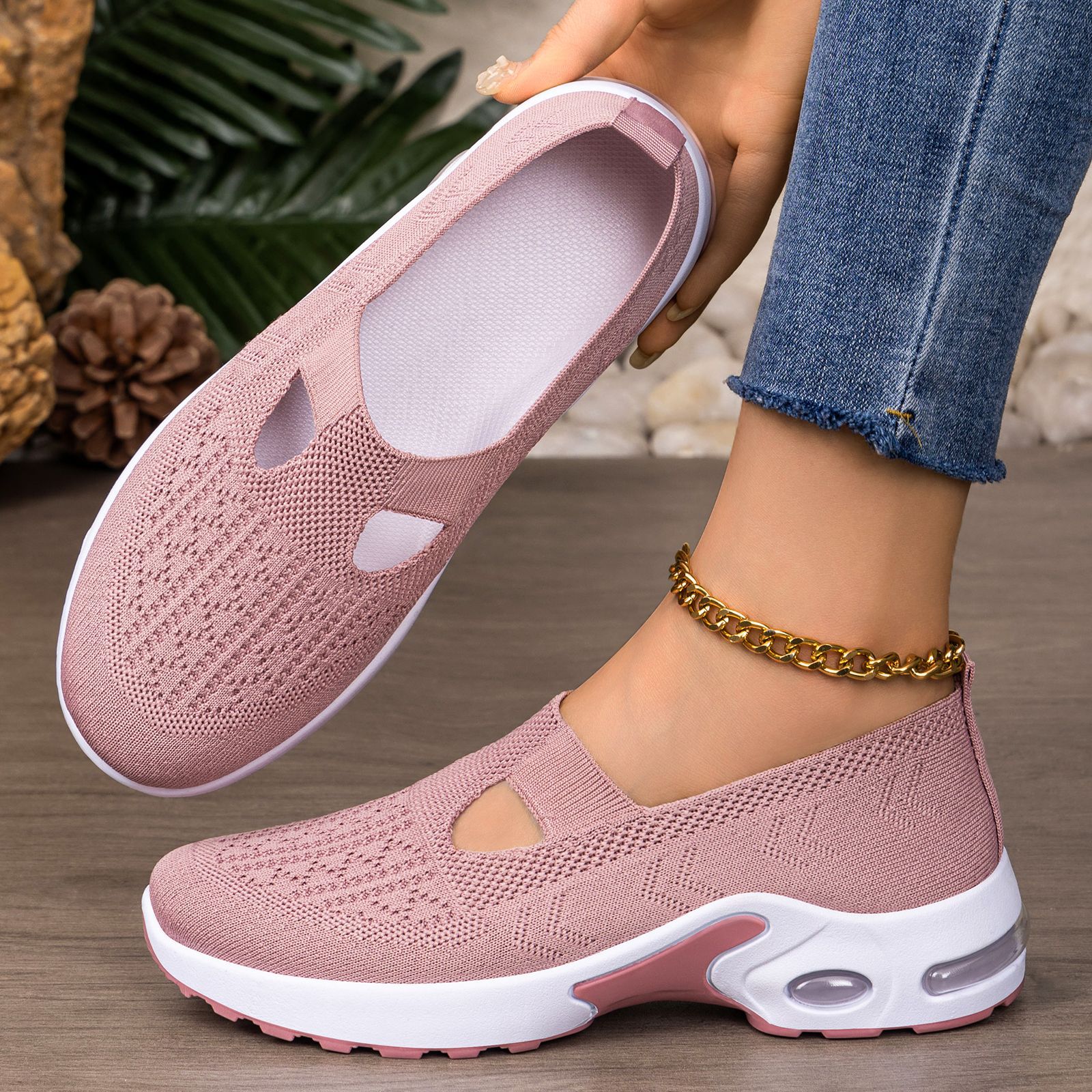 Zapatos de mujer Nuevo transfronterizo TEMU zapatos casuales de un pie zapatos casuales transpirables con almohadilla de aire con suela suave