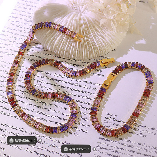 European and American-style solid-color vintage jewelry set featuring sparkling cubic zirconia accents—elegant necklace and bracelet combo, available directly from the manufacturer with dropshipping options.