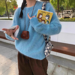 ミルクfufuミンクベルベット丸首セーター女性秋冬高級感温柔らかいモチモチゆるい小柄なモチモチニット