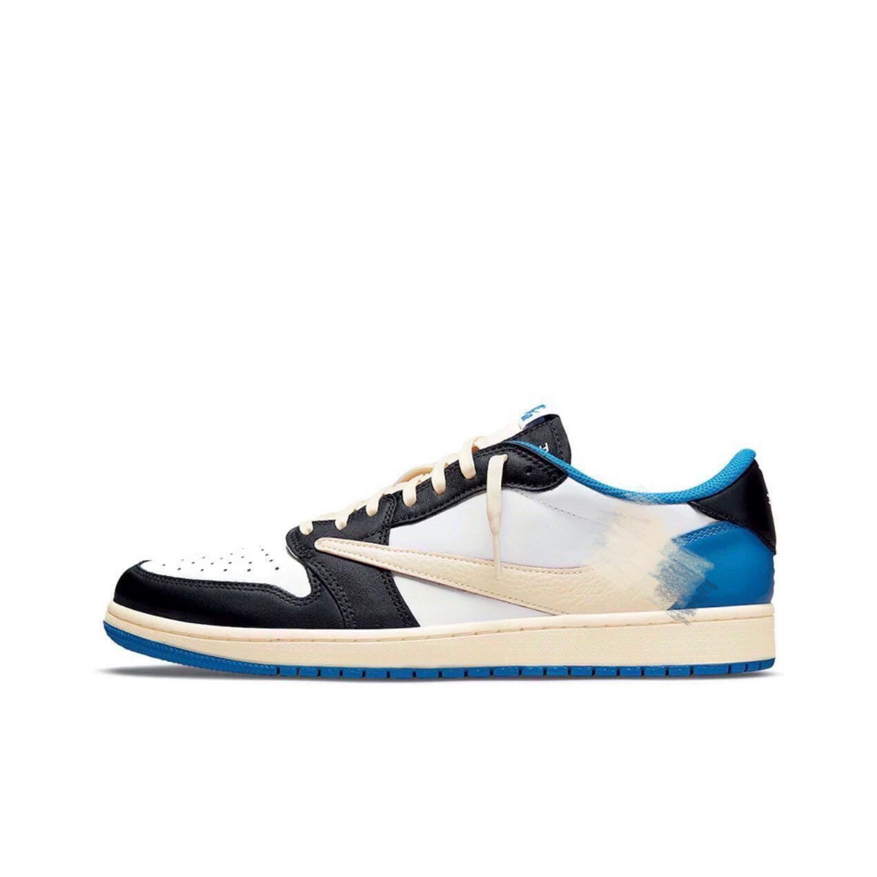 Кроссовки AIR aj1 с низким верхом, цвет "барб" в цвете "Северная Каролина", сине-серо-бело-дымчато-серо-черные.