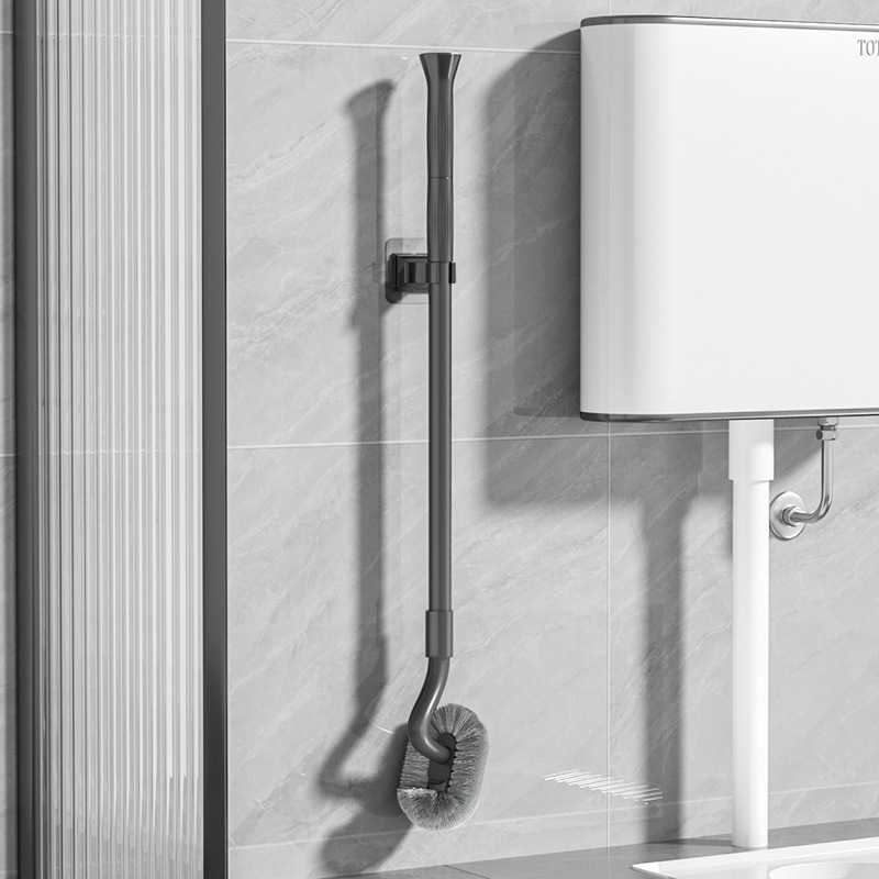 Cepillo de inodoro, mango de acero, cepillo de inodoro de mango largo retráctil, cepillo de plástico TPR, cepillo de limpieza de codo S, juego de succión de inodoro de pared
