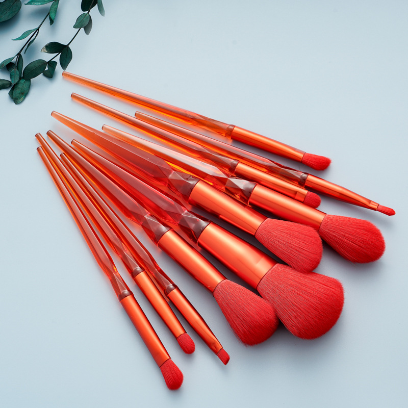 New 10-piece diamond crystal handle makeup set brush, dark green and bright red eyeshadow brush, loose brush, cross-border beauty tool Specification drawing