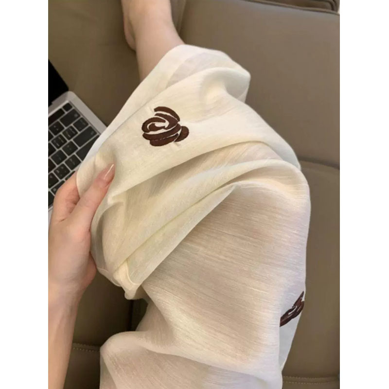 カウンター撤回アプリコットローズ刺繍ワイドレッグパンツ女性用 2025 夏新作カジュアル多用途薄手ストレートパンツ女性用|undefined