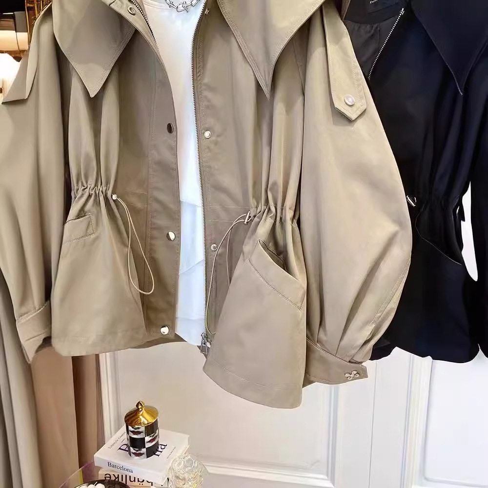 Women's Clothing 2024 early autumn new design niche loose casual short drawstring waist workwear windbreaker jacket women spring and autumn_voghion.com