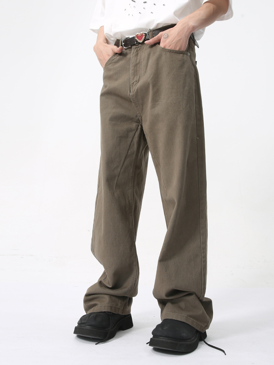 Ropa para hombre MTLCLOTHES | Vaqueros de estilo clásico americano, sencillos, de corte limpio, de alta gama, con caída elegante, color café oscuro, a la moda.