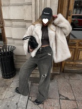 人造毛皮大衣翻领时尚保暖女服装秋冬仿皮草外套厂家代发