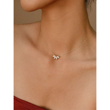 S 71382 Gold Plated Zircon Leaf Choker ͭ������ʯҶ������
