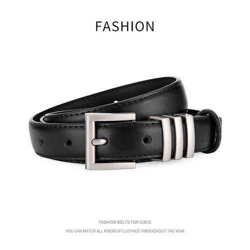 Genuine leather pin-buckle thin belt for women's pants, women's high-waisted fashion belt, internet-celebrity style belt, factory wholesale, versatile and all-match design.