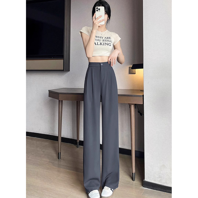 Pantalones de trajes blancos de primavera y otoño de mujer 2024 nuevo hombre pequeño cintura alta sensación de colgaje de tope de piso recto pantalones largos casuales de piernas anchas