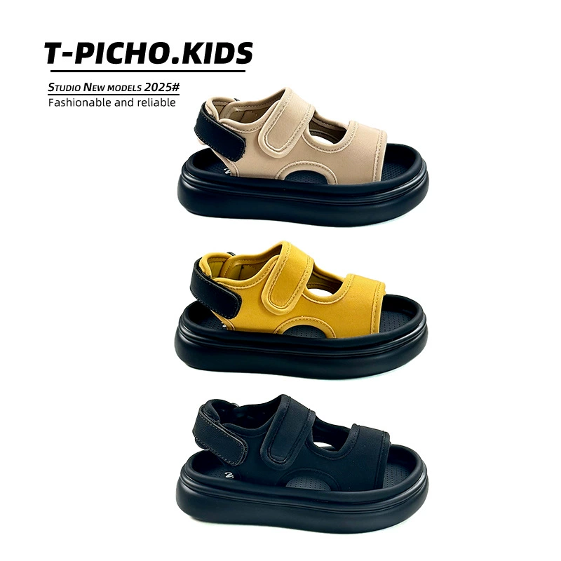 Детские сандалии 2025 Лето Новые универсальные повседневные туфли для девочек Корейский стиль Обувь для мальчиков Пляжная обувь для детей среднего и большого размера