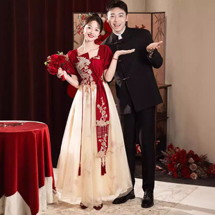 Toast Dress Bride Red Engagement Dress dress Women's French Wedding Back Door Brush Slim Long Evening Dress