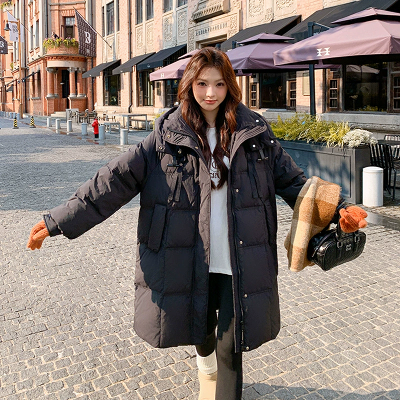 Увеличьте жир и увеличьте пуховик большого размера женский 2024 новый белый утиный бархат средней и длинной корейской версии толстых пальто с капюшоном зимой