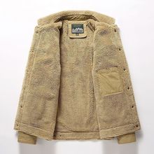 男士军绿大衣加绒工装外套军旅男士秋冬季羊羔绒休闲夹克棉衣外套