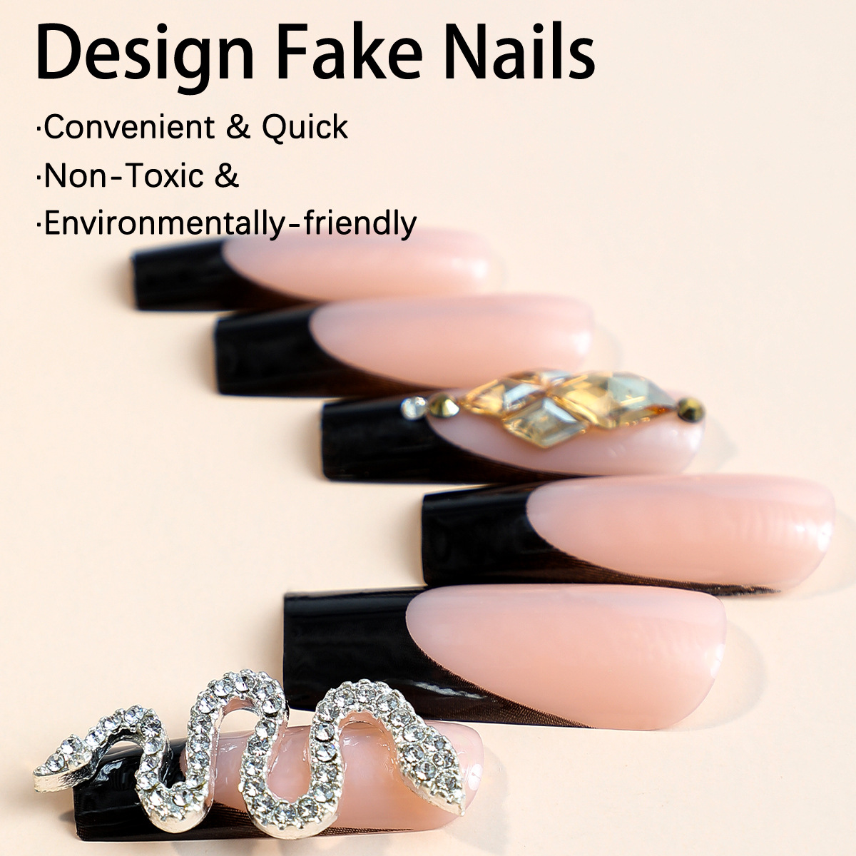 Plastic Material Elegant Color Block Snake Plastic Nail Patches 1 Set