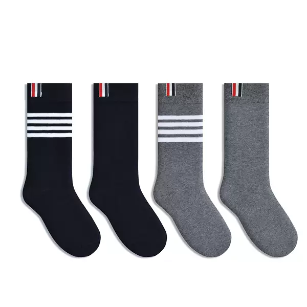 Tb Women's Spring and Autum Wool Mid-Calf Socks Slimming Look and Versatile Classic Four-Bar Socks