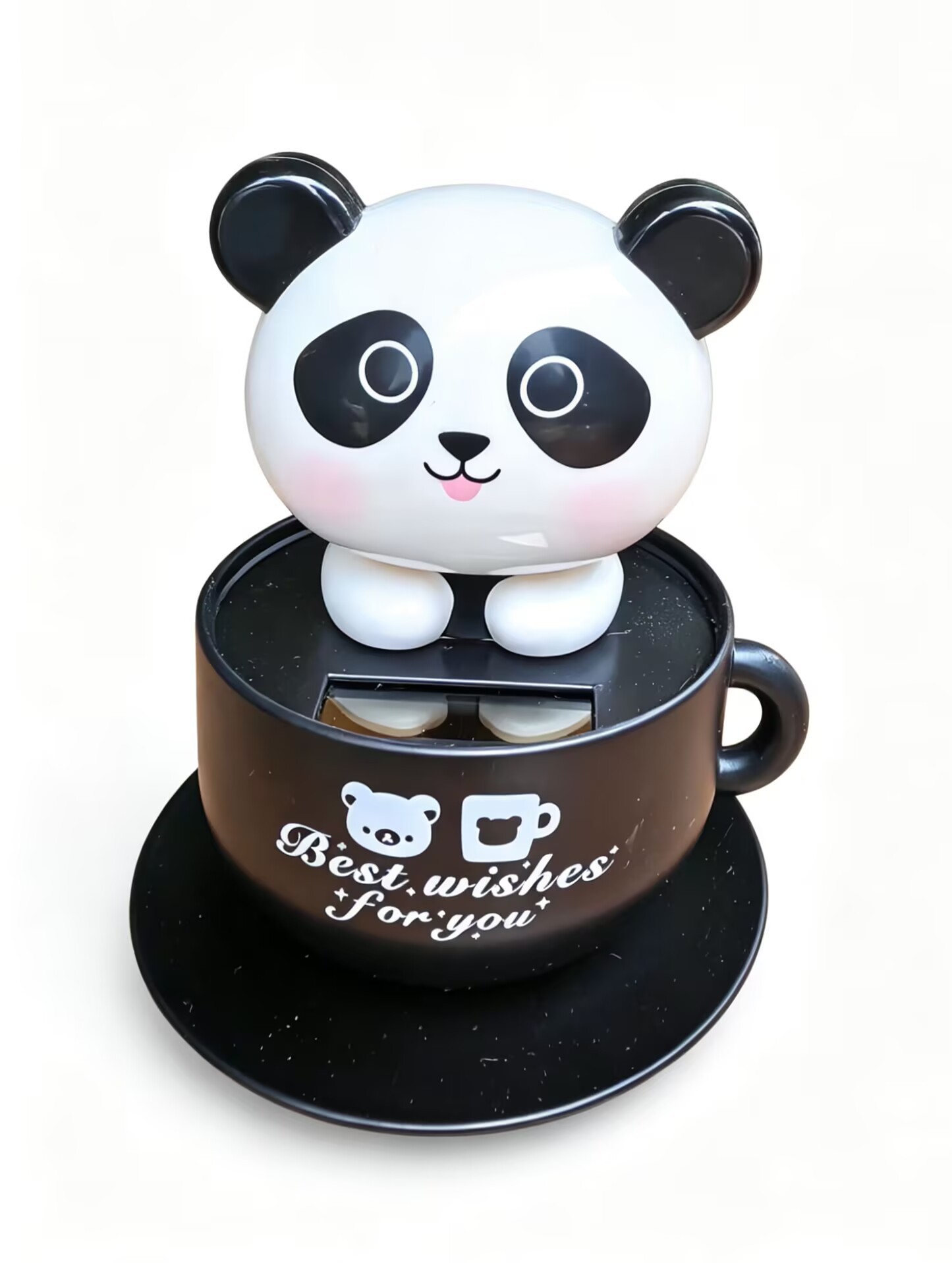 Solar-Powered Panda Bobblehead Ornament, Cute Cartoon Car Interior Creative Decoration, New Model Nodding Doll for Car