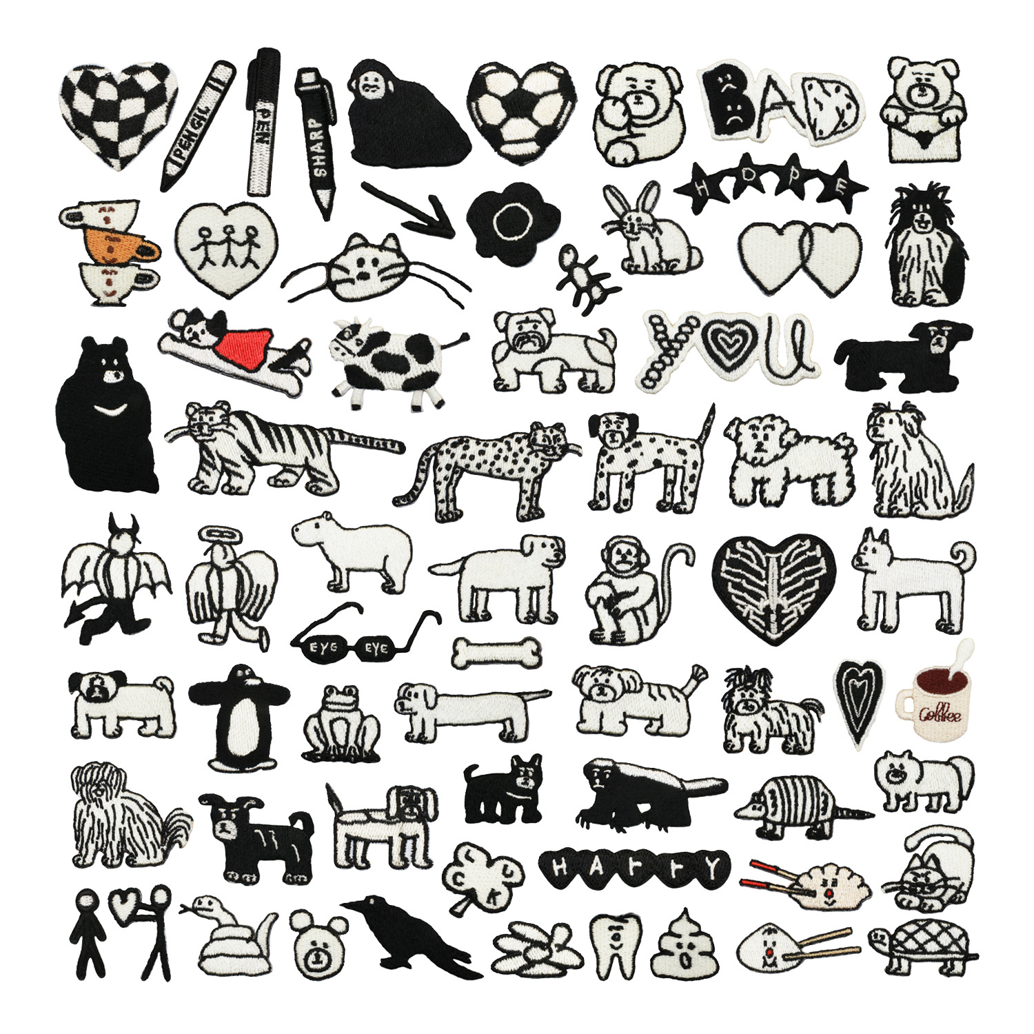 墨镜铅笔刺绣布贴小尺寸爱心补丁贴衣服装饰老虎兔子电脑绣花标