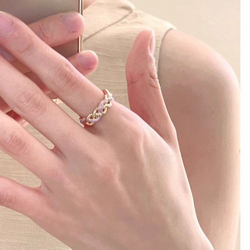 Enamel decorative ring female niche design high-end fugitive princess mother-of-pearl index finger ring girl bestie
