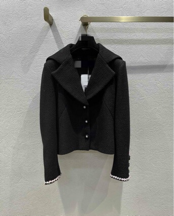 2025 Autumn and Winter New Socialite Small Fragrance Style Cashmere Wool Soft Tweed Fabric Navy Lapel Jacket