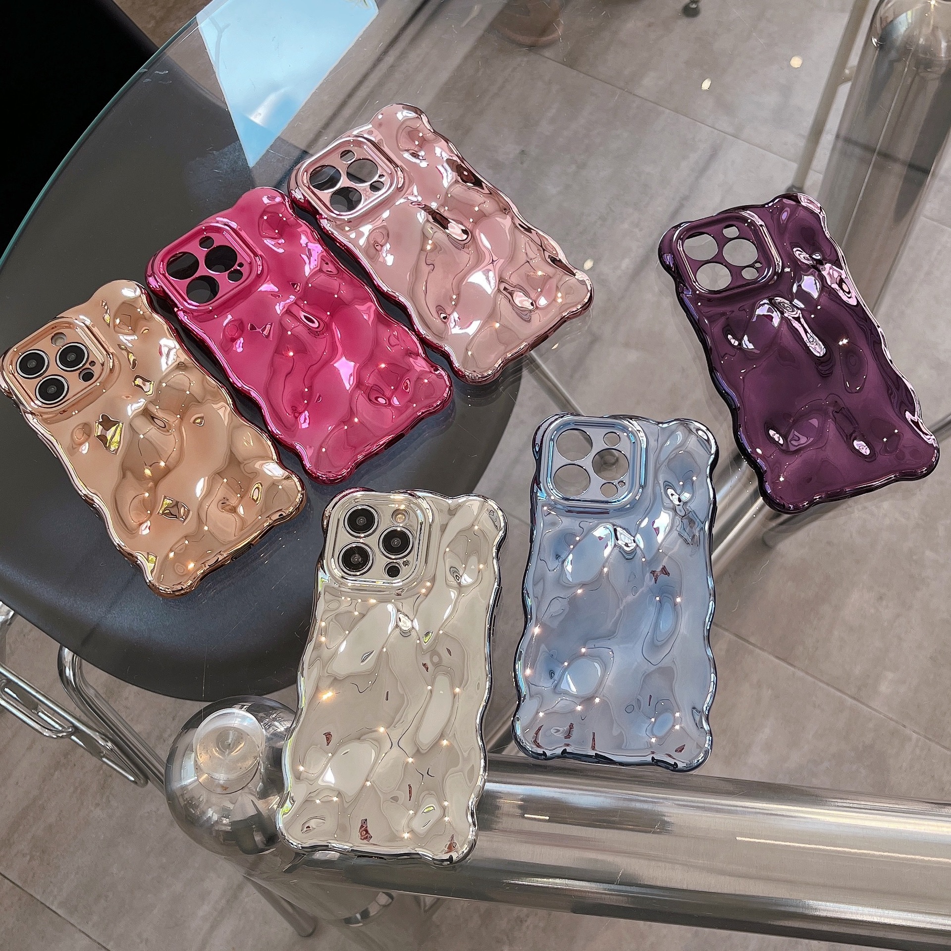 Solid Color Electroplated Bubble Case Suitable For 16 Pro Max, 15 Wave Design, IPhone 14/13 With A Premium Feel_voghion.com