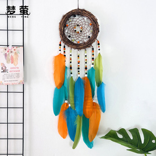 Indian Color Rattan Dream Catcher Hanging Ornaments diy Hand-woven Pastoral Retro Color Pendant Foreign Trade Finished Products