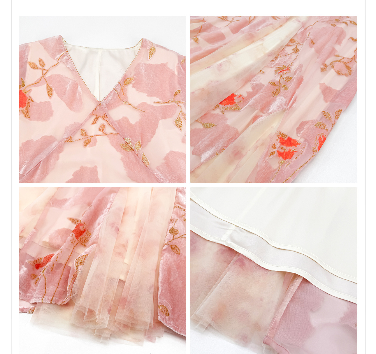 Đầm maxi nữ thắt eo phong cách Trung Hoa họa tiết hoa đốt jacquard mùa xuân 2026 — màu hồng chi tiết 2
