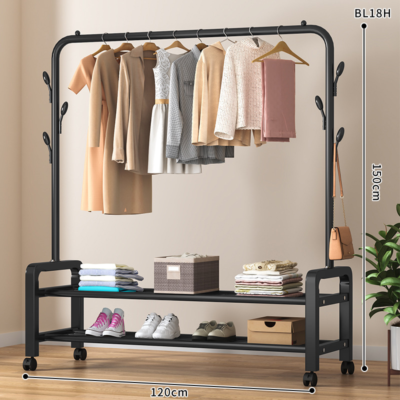 120cm [블랙 단극] 2단 수납선반 + 바퀴
