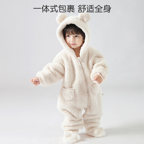 Lamb's wool baby onesie for spring and autumn, outerwear for girls, climbing suit for outdoor wear, new winter and autumn version for boys