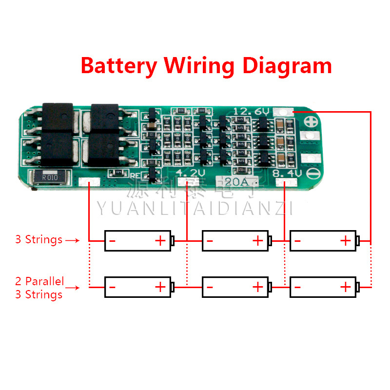 3 Strings of 11.1V 12V 12.6V 18650 Lithium Battery Charging Protection Boards Capable of Starting an Electric Drill with 20A Current