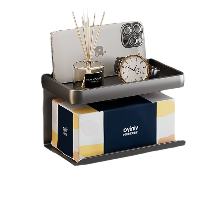 Tissue Holder Punch-Free Bathroom Toilet Paper Box Wall-Mounted Roll Paper Tissue Box Household Storage Rack Paper Box