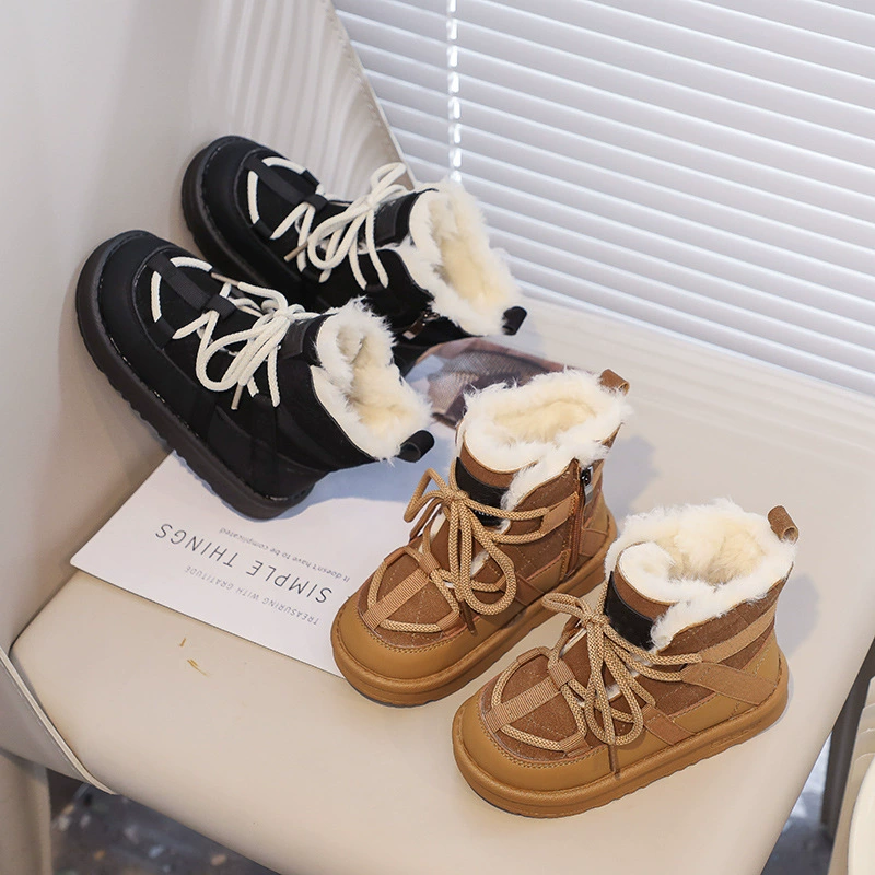 Детские сапоги 2024 зимние новые женские мягкие подошвы плюс бархатные толстые теплые снежные сапоги для мальчиков низкие хлопковые сапоги
