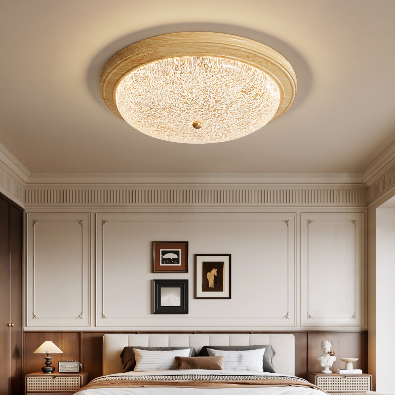 Lámpara de dormitorio de estilo medio, retro, país americano, color nogal, grano de madera, lámpara de techo china, luz de estudio de dormitorio principal de alta calidad