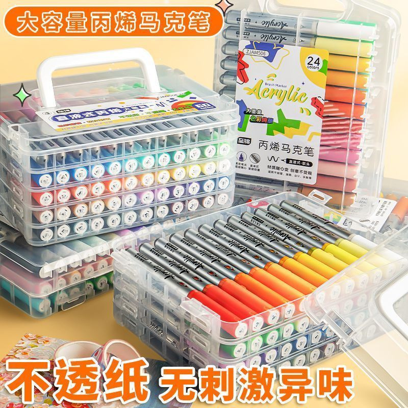 Zhijin Direct Liquid Acrylic Marker Pen with Soft Tip for Children and Elementary School Students, Specialized for Art, Non-Transparent and Stackable Colors for Drawing