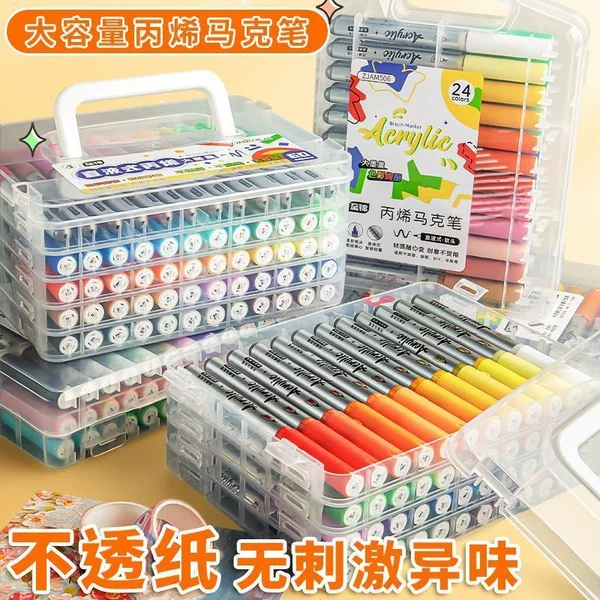 Zhijin Direct Liquid Acrylic Marker Pen with Soft Tip for Children and Elementary School Students, Specialized for Art, Non-Transparent and Stackable Colors for Drawing