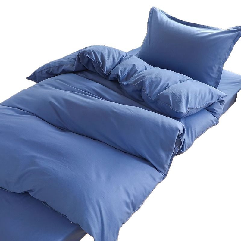 Dormitorio estudiantil azul puro cama de tres piezas set de sábanas de algodón cubierta de cama dormitorio individual de servicio azul marino se puede imprimir