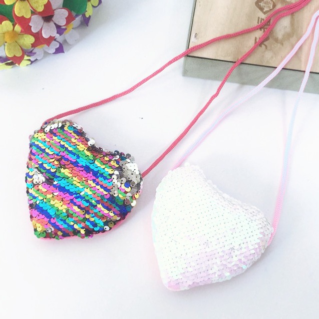 Cross-border Love Sequin Lanyard Crosswing Bag Shoulder Children's Coin Purse Kindergarten Children's Crosswingback Small Wallet