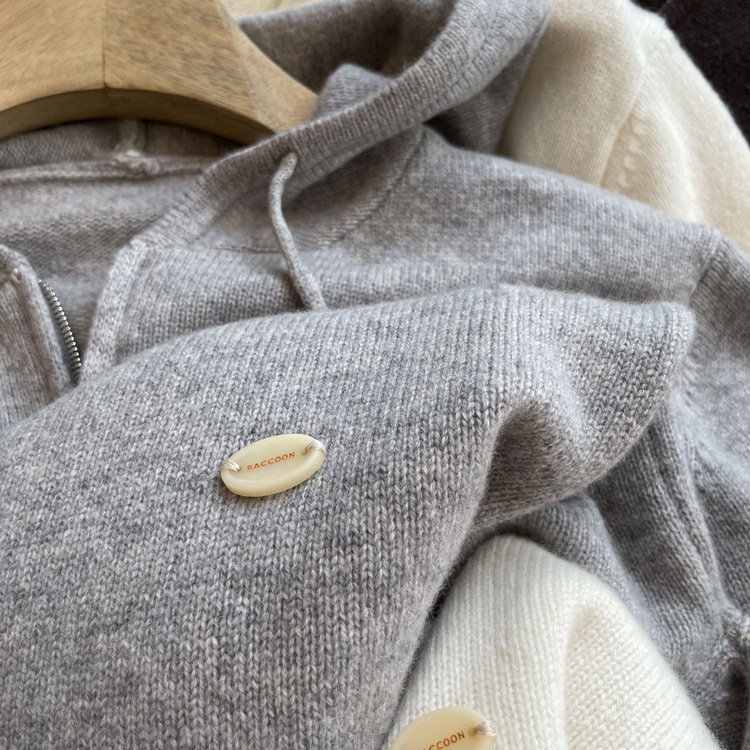 Giant recommend!!! Glutinous soft skin-friendly ~ 100 wool double zipper drawstring hooded lazy knitted cardigan women