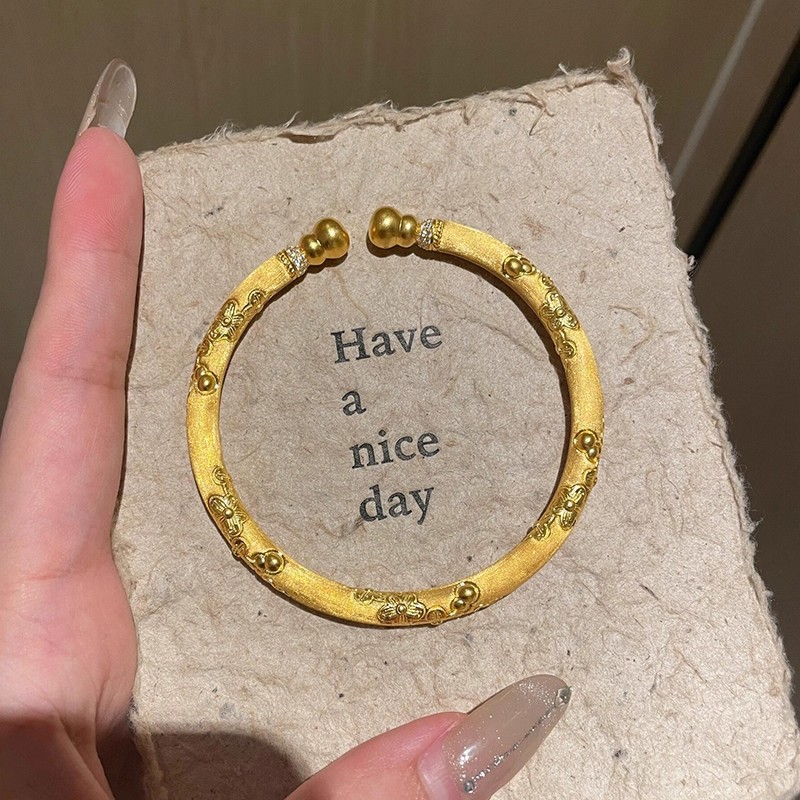 小红书同款古法拉丝开口樱花葫芦手镯子轻奢小众精致新中式手环饰